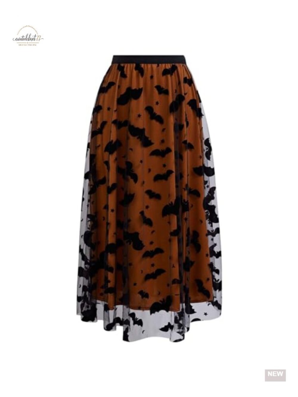 Tulle Tutu Skirt Velvet Bats Elastic Waist Layered Mesh Midi Halloween
